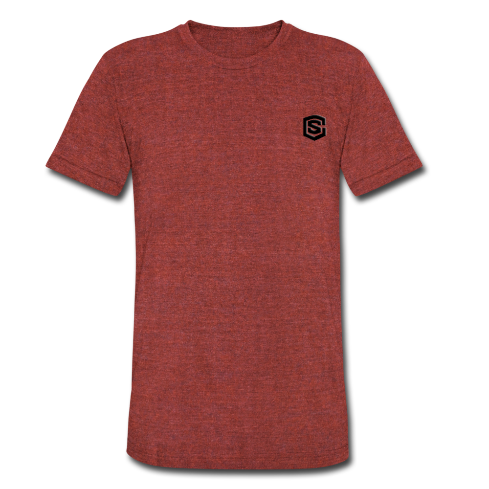 Unisex Tri-Blend T-Shirt WITH BLACK  LOGO - heather cranberry