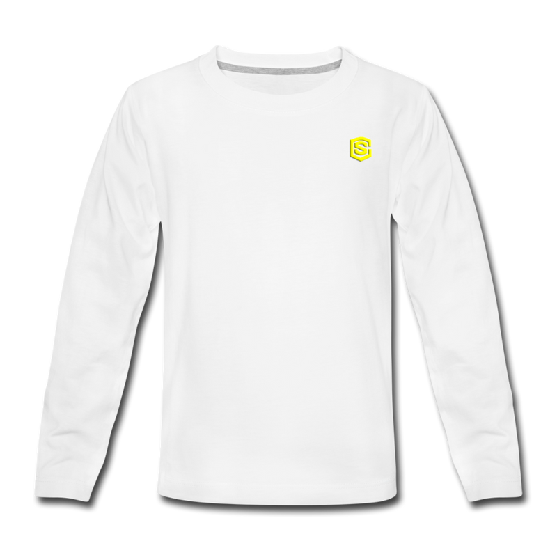 Kids' Premium Long Sleeve T-Shirt  WITH YELLOW LOGO - white