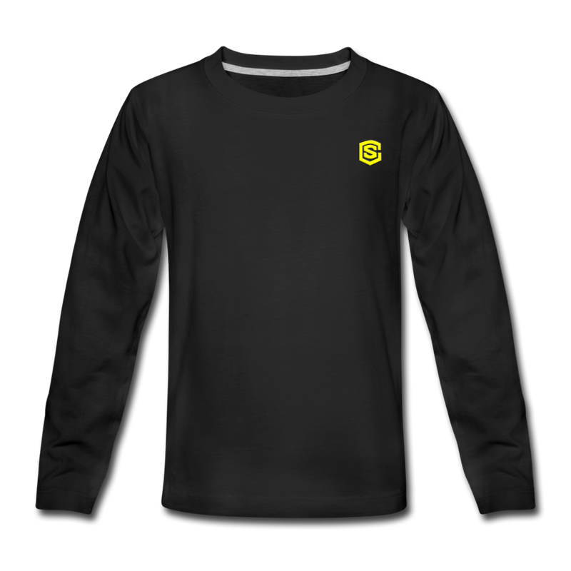 Kids' Premium Long Sleeve T-Shirt  WITH YELLOW LOGO - black