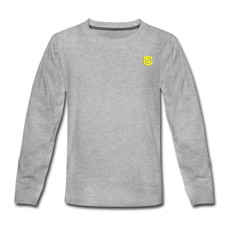 Kids' Premium Long Sleeve T-Shirt  WITH YELLOW LOGO - heather gray