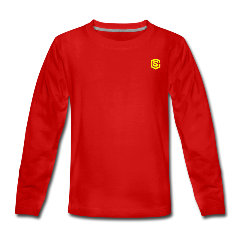 Kids' Premium Long Sleeve T-Shirt  WITH YELLOW LOGO - red