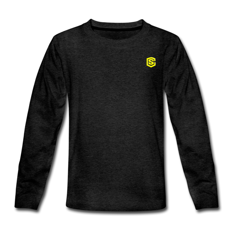 Kids' Premium Long Sleeve T-Shirt  WITH YELLOW LOGO - charcoal gray