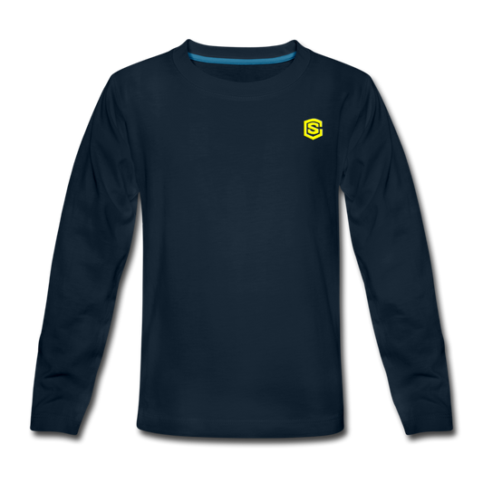 Kids' Premium Long Sleeve T-Shirt  WITH YELLOW LOGO - deep navy