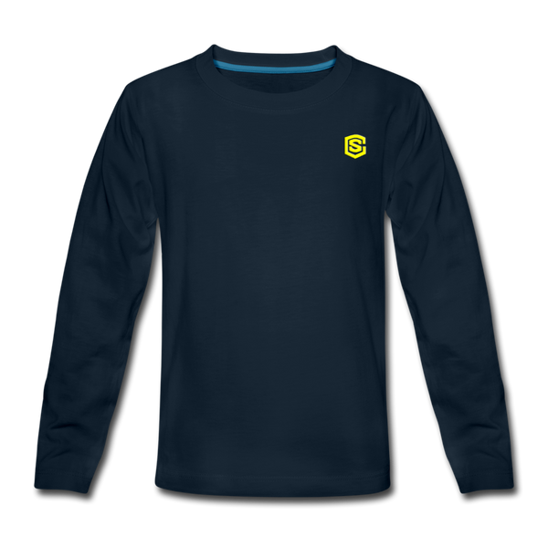 Kids' Premium Long Sleeve T-Shirt  WITH YELLOW LOGO - deep navy