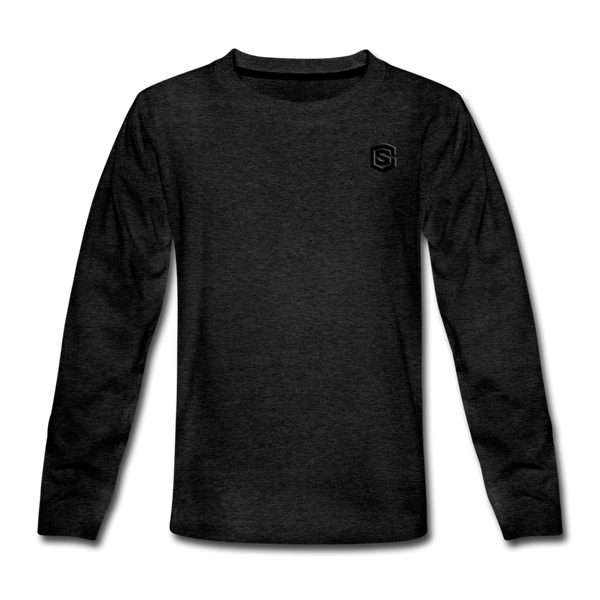 Kids' Premium Long Sleeve T-Shirt WITH BLACK LOGO - charcoal gray