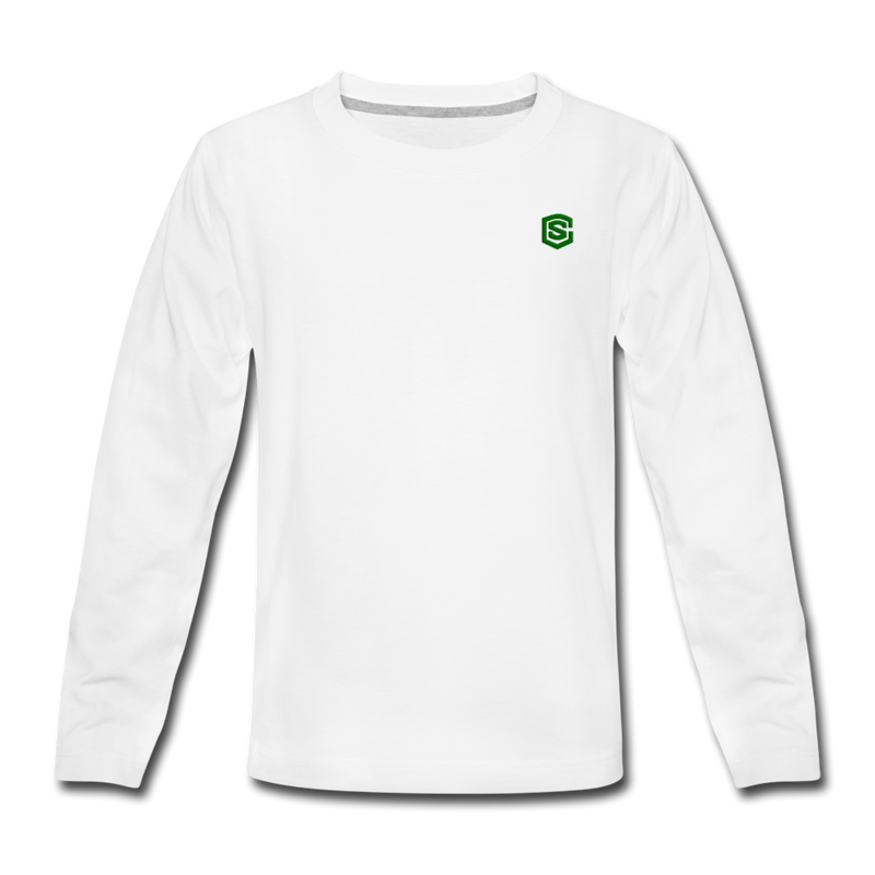 Kids' Premium Long Sleeve T-Shirt  WITH GREEN LOGO - white