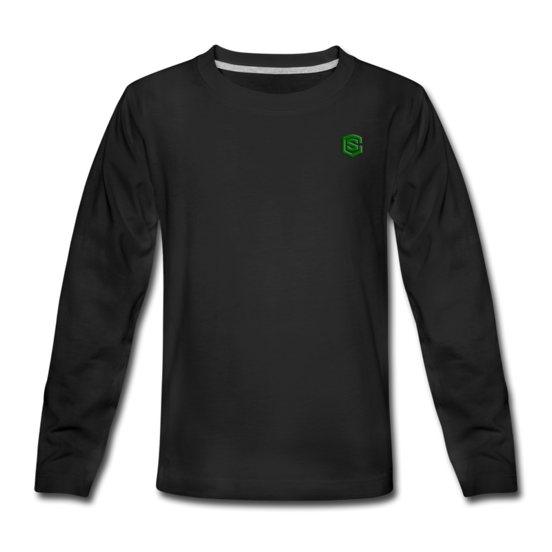 Kids' Premium Long Sleeve T-Shirt  WITH GREEN LOGO - black