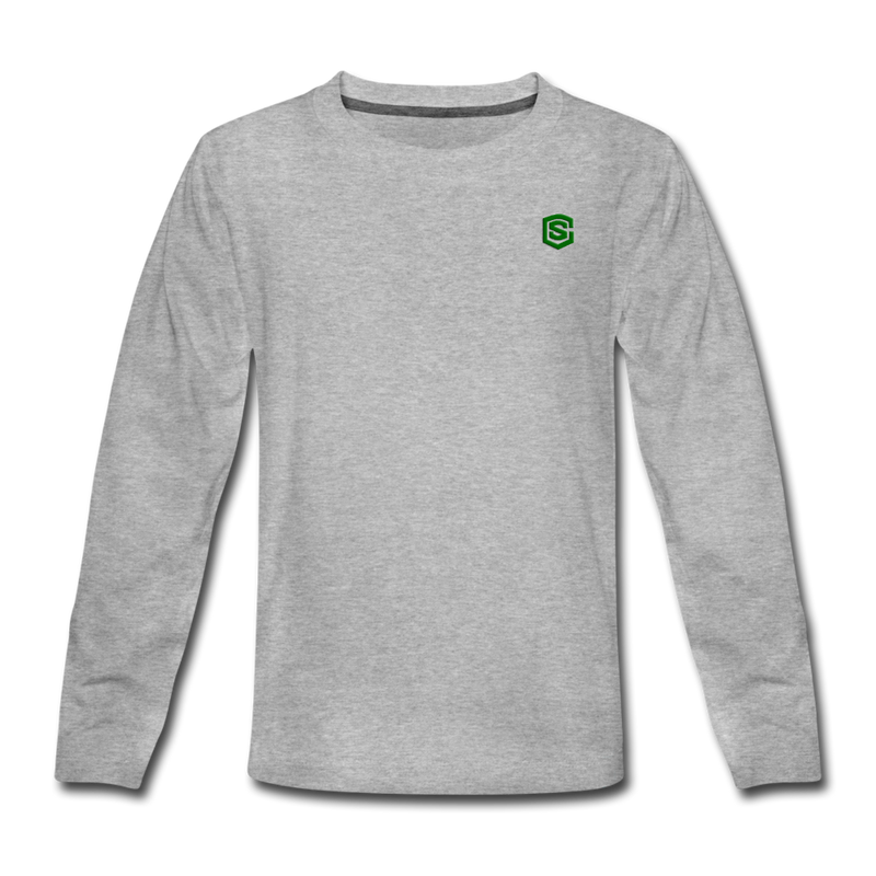 Kids' Premium Long Sleeve T-Shirt  WITH GREEN LOGO - heather gray