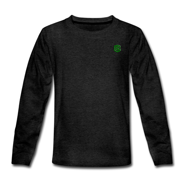 Kids' Premium Long Sleeve T-Shirt  WITH GREEN LOGO - charcoal gray