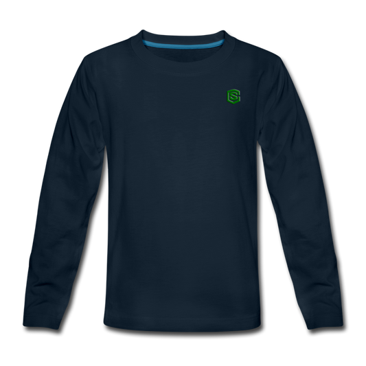 Kids' Premium Long Sleeve T-Shirt  WITH GREEN LOGO - deep navy