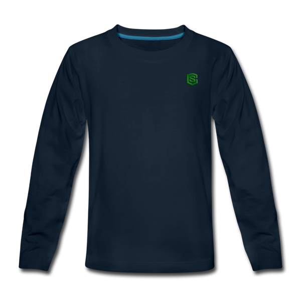 Kids' Premium Long Sleeve T-Shirt  WITH GREEN LOGO - deep navy