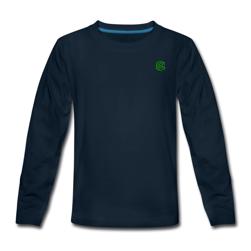 Kids' Premium Long Sleeve T-Shirt  WITH GREEN LOGO - deep navy