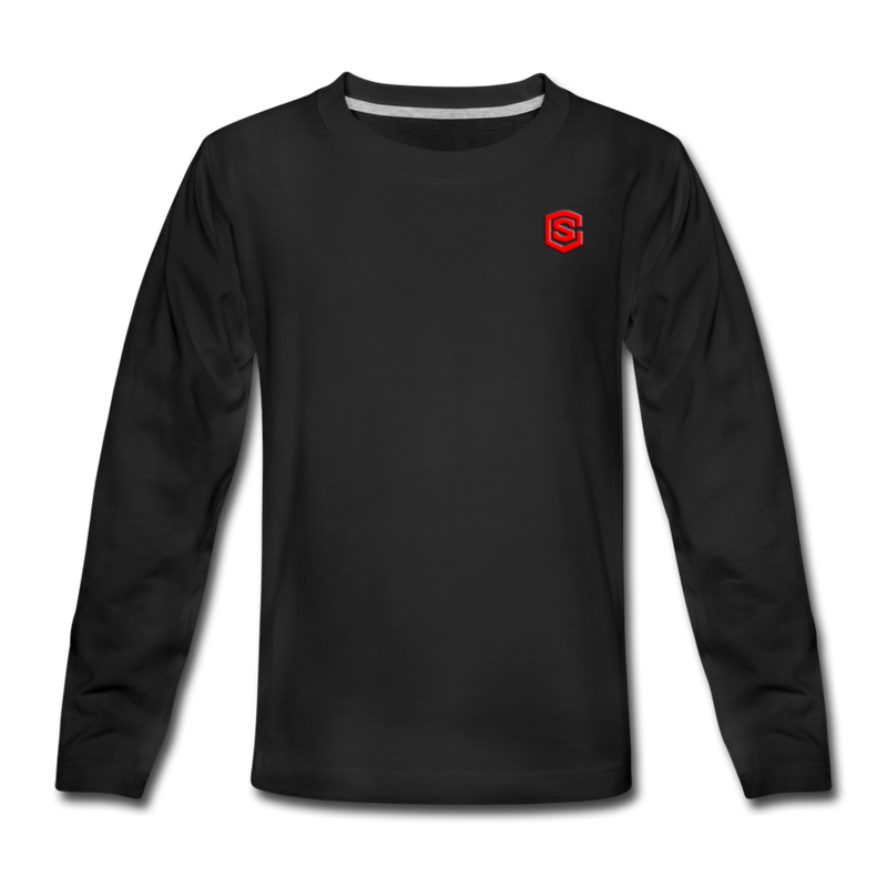 Kids' Premium Long Sleeve T-Shirt WITH RED LOGO - black