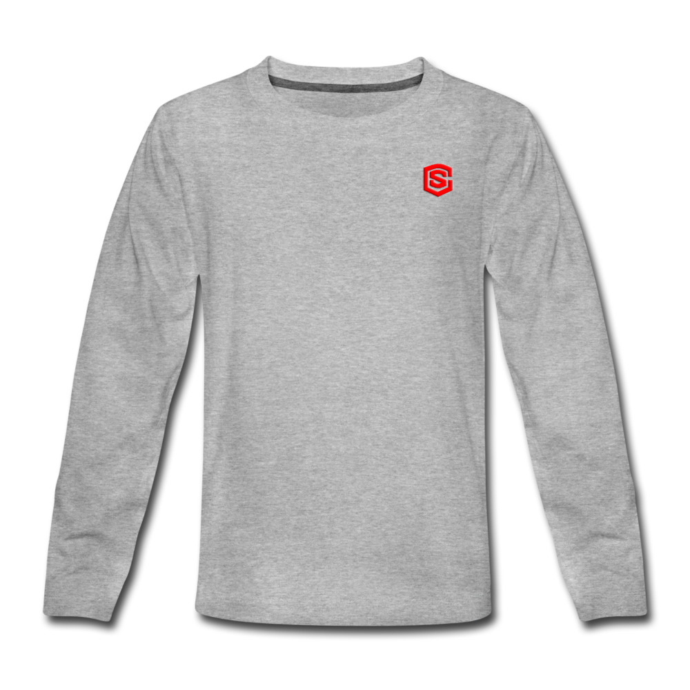 Kids' Premium Long Sleeve T-Shirt WITH RED LOGO - heather gray
