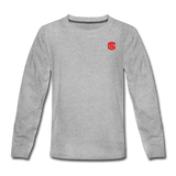 Kids' Premium Long Sleeve T-Shirt WITH RED LOGO - heather gray