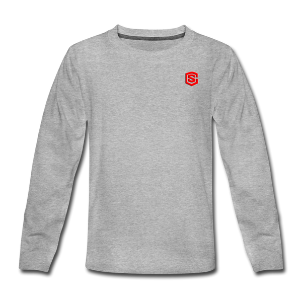 Kids' Premium Long Sleeve T-Shirt WITH RED LOGO - heather gray