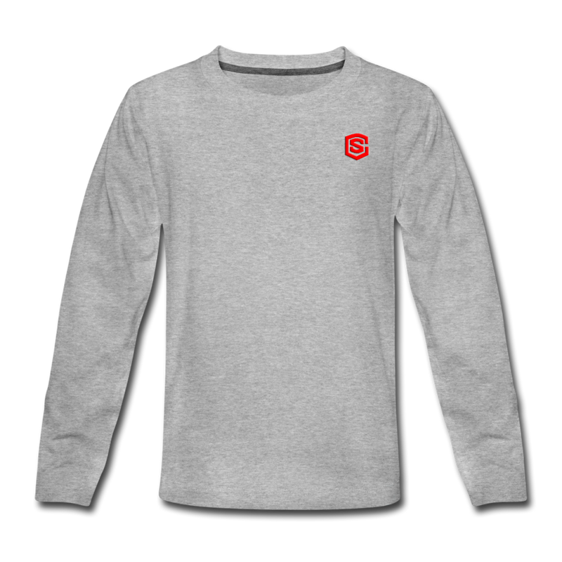 Kids' Premium Long Sleeve T-Shirt WITH RED LOGO - heather gray