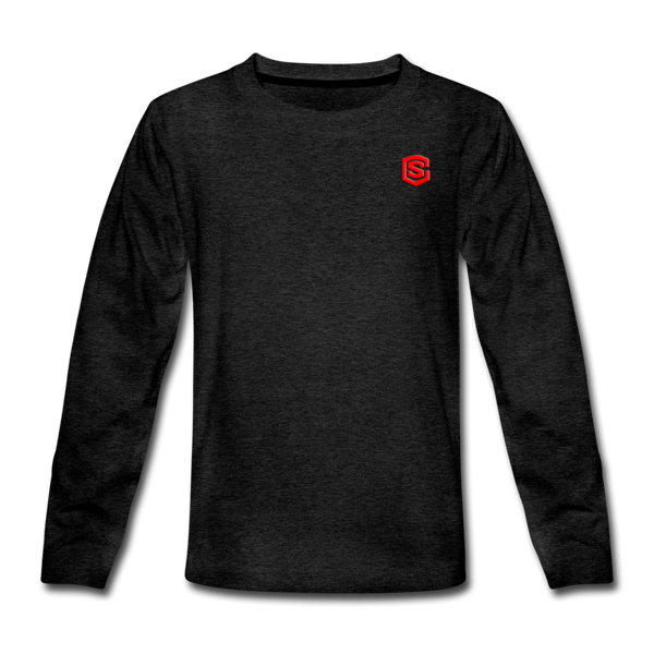 Kids' Premium Long Sleeve T-Shirt WITH RED LOGO - charcoal gray