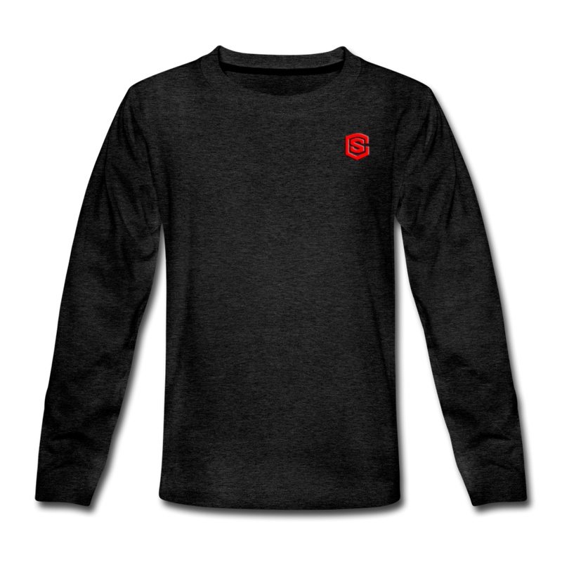 Kids' Premium Long Sleeve T-Shirt WITH RED LOGO - charcoal gray