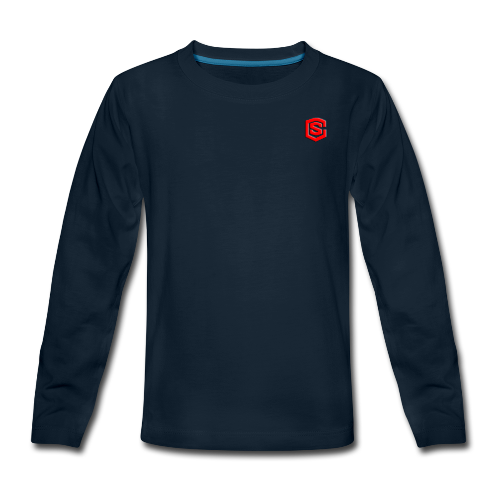 Kids' Premium Long Sleeve T-Shirt WITH RED LOGO - deep navy