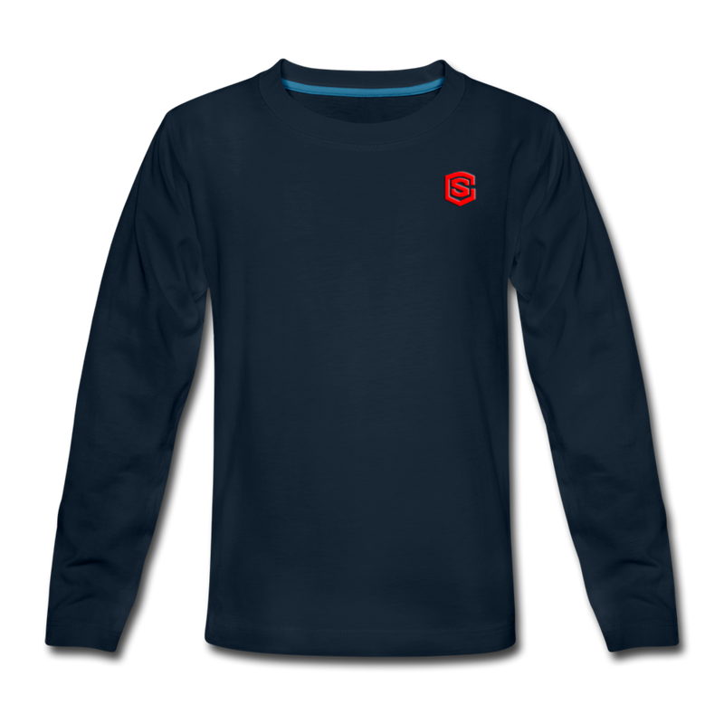 Kids' Premium Long Sleeve T-Shirt WITH RED LOGO - deep navy