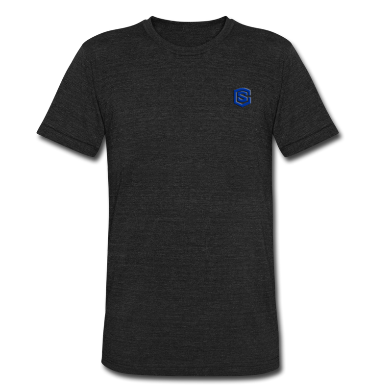 Unisex Tri-Blend T-Shirt with Blue logo - heather black