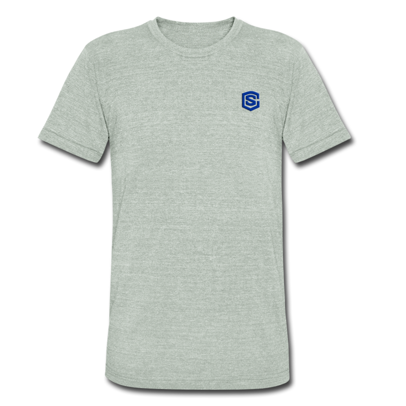 Unisex Tri-Blend T-Shirt with Blue logo - heather gray