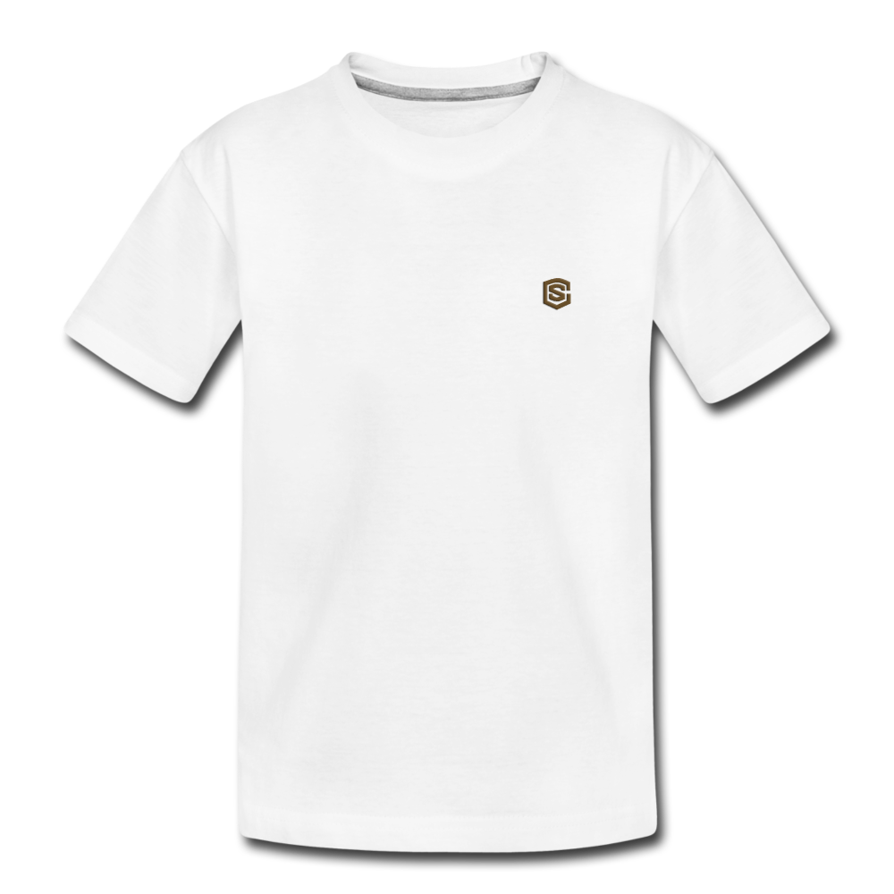 Toddler Premium T-Shirt with BROWN logo - white