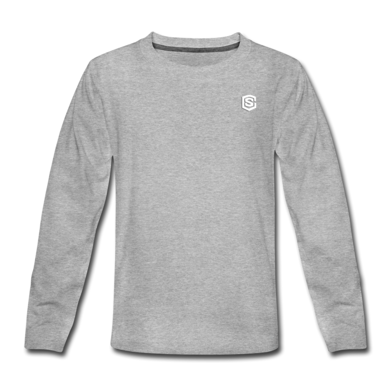 Kids' Premium Long Sleeve T-Shirt with white logo - heather gray