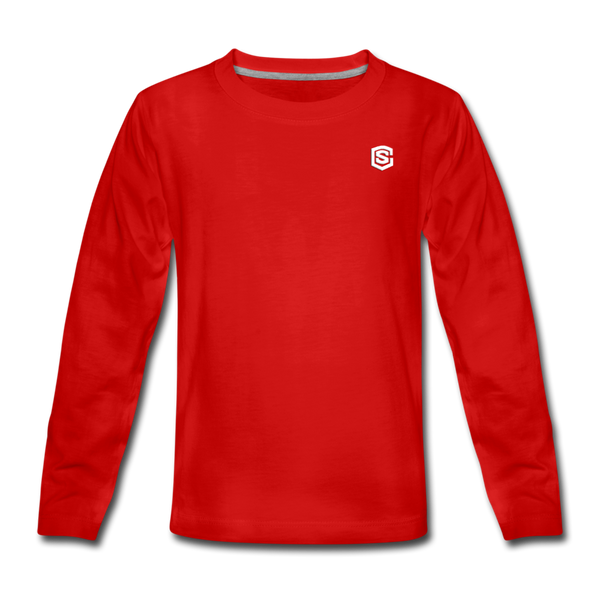 Kids' Premium Long Sleeve T-Shirt with white logo - red