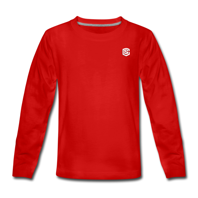 Kids' Premium Long Sleeve T-Shirt with white logo - red