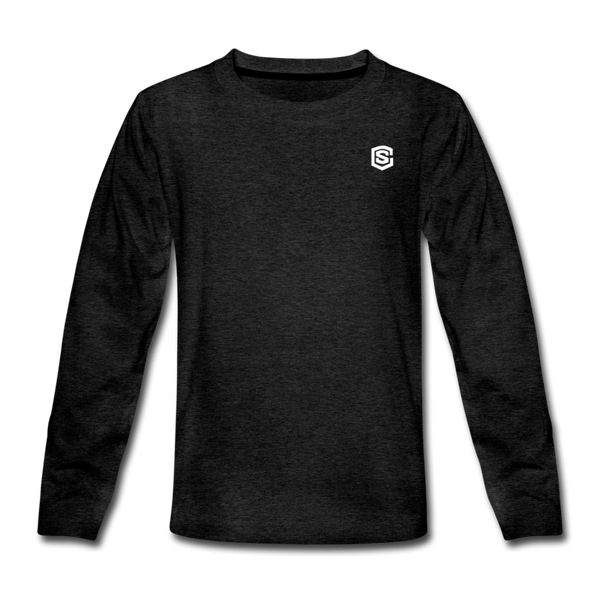 Kids' Premium Long Sleeve T-Shirt with white logo - charcoal gray