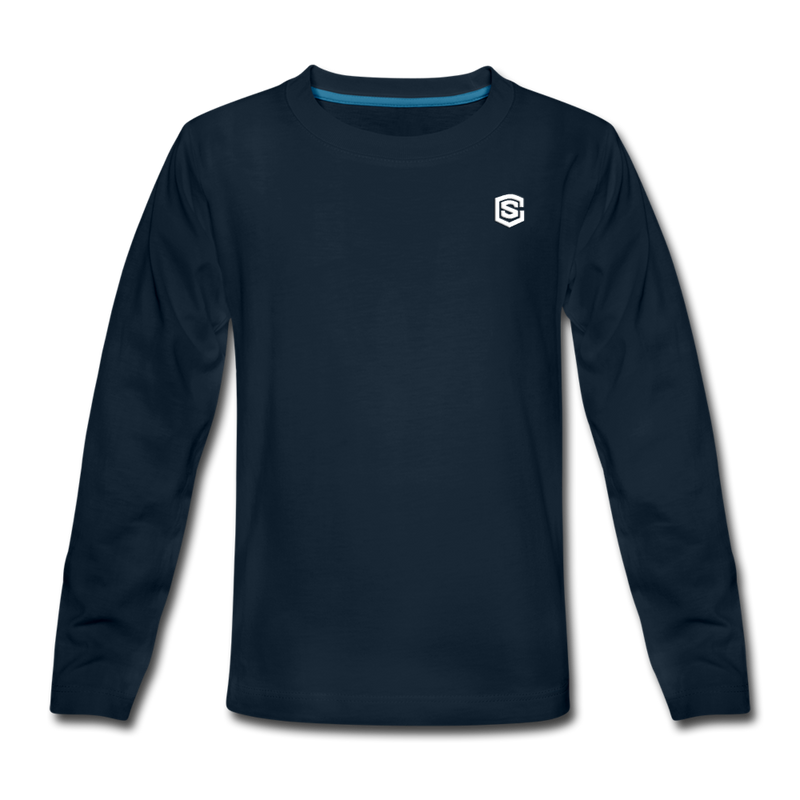 Kids' Premium Long Sleeve T-Shirt with white logo - deep navy