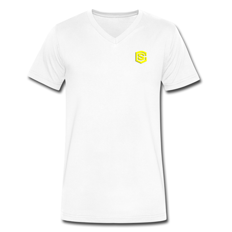 Men's V-Neck T-Shirt WITH YELLOW LOGO - white