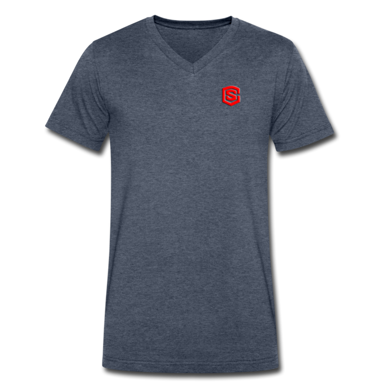 Men's V-Neck T-Shirt WITH RED LOGO - heather navy