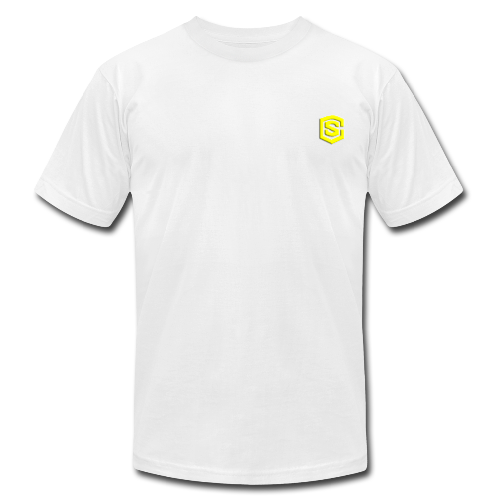 Unisex Jersey T-Shirt by Bella + Canvas WITH YELLOW LOGO - white