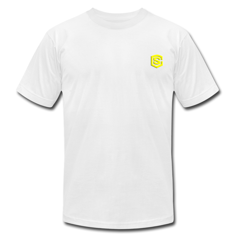 Unisex Jersey T-Shirt by Bella + Canvas WITH YELLOW LOGO - white