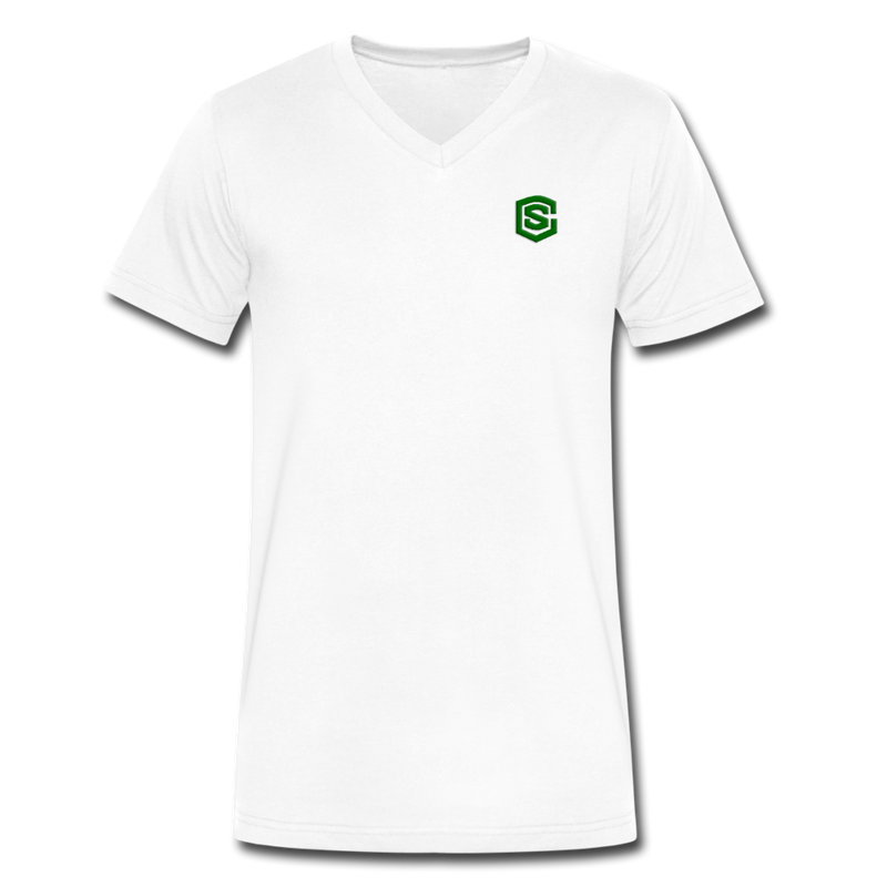 Men's V-Neck T-Shirt WITH GREEN LOGO - white