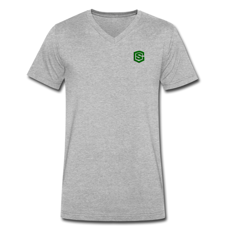 Men's V-Neck T-Shirt WITH GREEN LOGO - heather gray