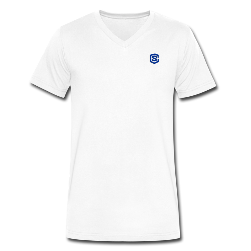 Men's V-Neck T-Shirt WITH BLUE LOGO - white