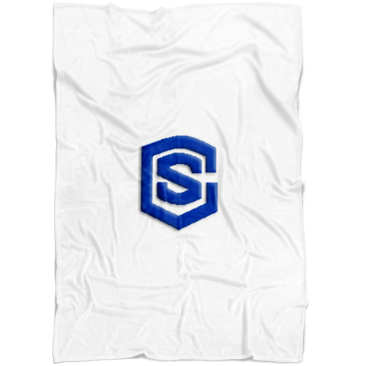 White Fleece Blanket Blue Logo