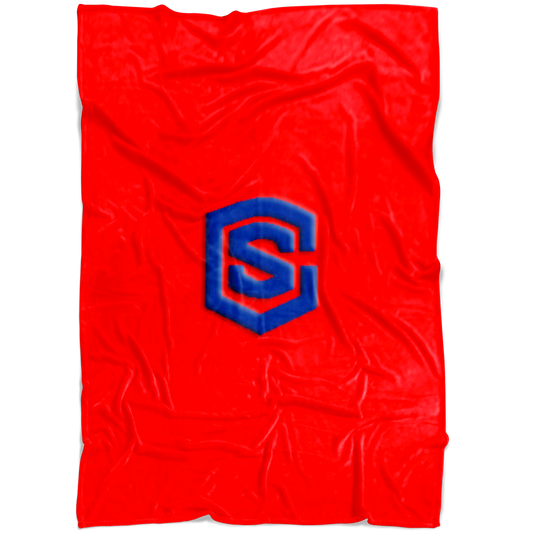 Red Fleece Blanket Blue Logo