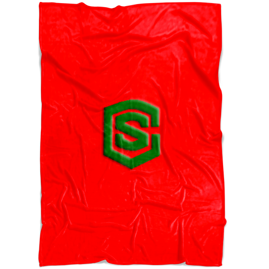Red Fleece Blanket Green Logo