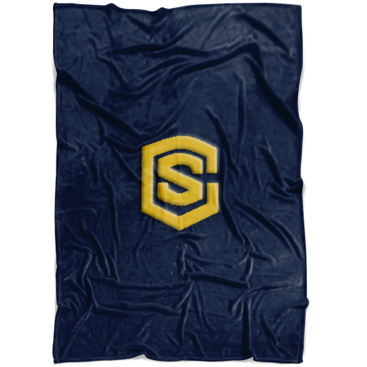 Navy Blue Fleece Blanket Gold Logo